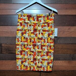 NWT LuLaRoe Yellow, Red and Black Printed Cassie Pencil Skirt
